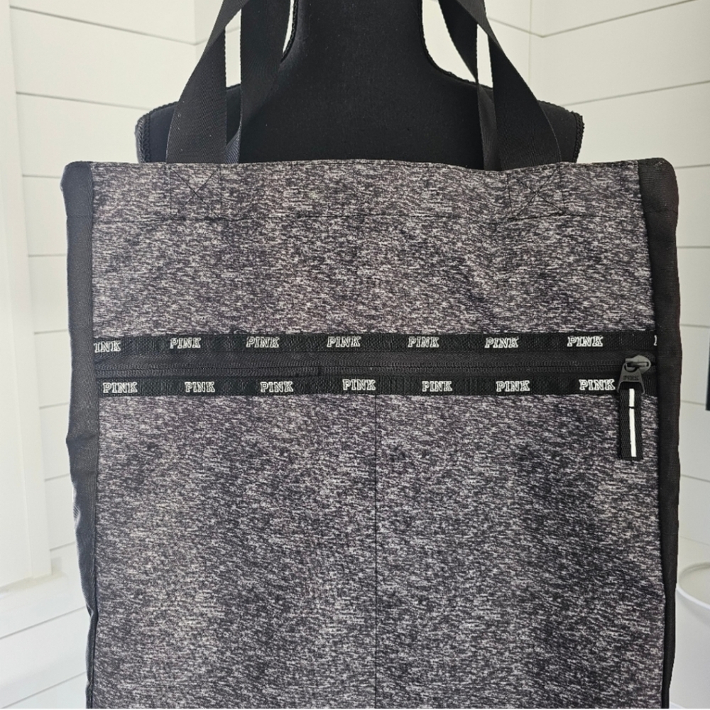 PINK Victoria's Secret Gray and Black Tote Bag with Textured Design